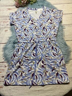 NWT Lou & Grey Lavender, Purple & Tan Abstract Print Drawstring Dress sz M